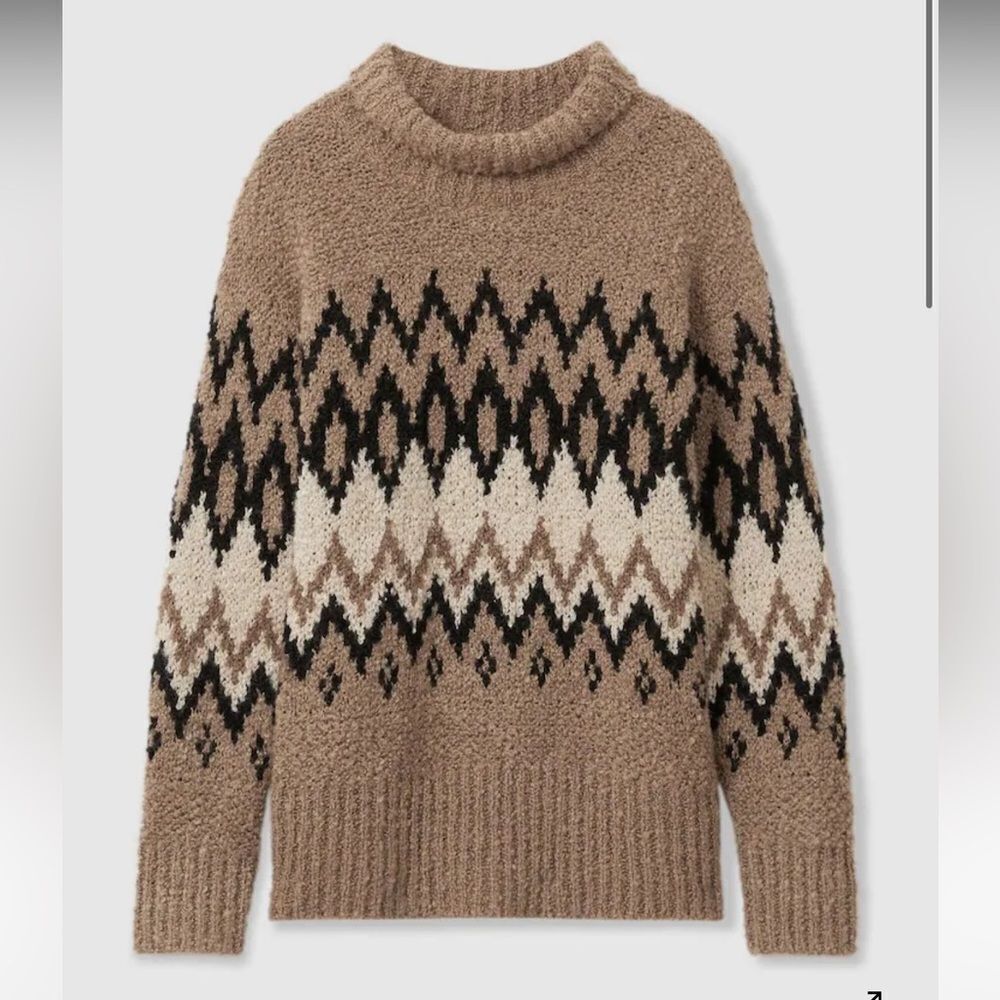 REISS Bobbi Chunky Fairisle Pattern Knit Funnel Neck Jumper In Brown Size Large - Picture 2 of 11